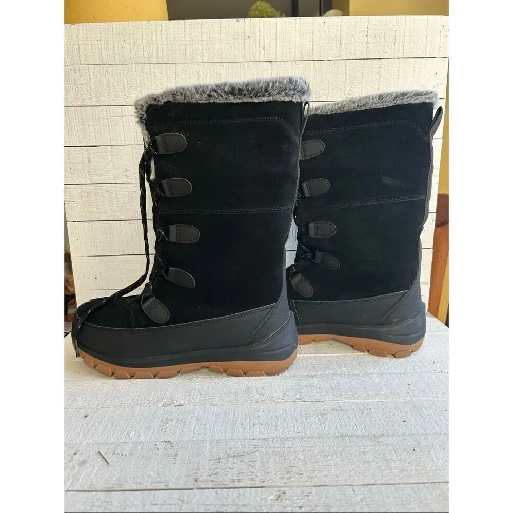 NEW Universal Thread Black Suede Faux Fur Lace-Up Winter Snow Boots Women’s 8W